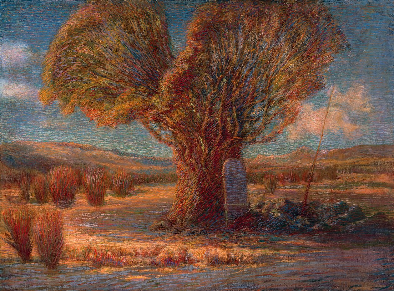 Caprera (O pinheiro), de Antonio Pasinetti (1863-1940), óleo sobre tela, 70x95 cm. Itália, século XX. de Antonio Pasinetti