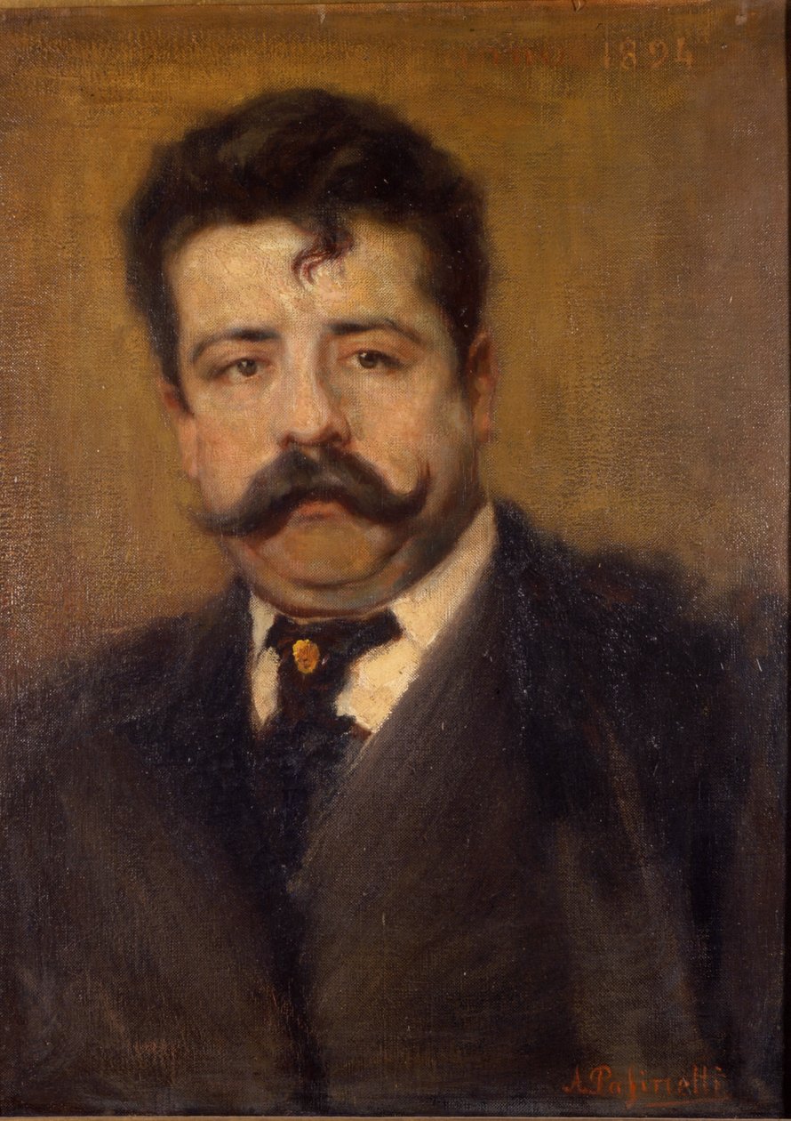 Retrato de Ruggero Leoncavallo. Compositor italiano (1858 a 1919) Pintura de Antonio Pasinetti (1863-1940). de 1894. Museo della Scala em Milão. de Antonio Pasinetti
