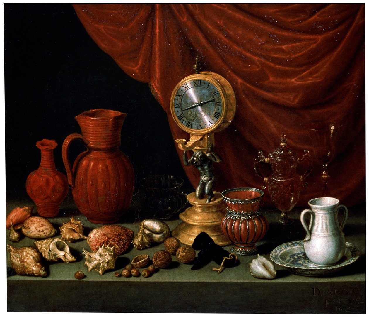Ainda vida com um relógio, 1652. de Antonio Pereda y Salgado