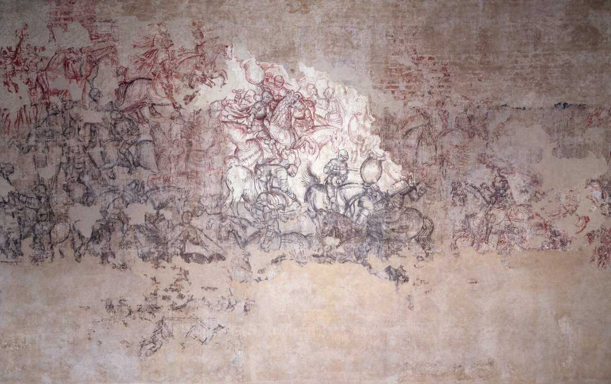 Torneio de batalha, fragmento de pintura mural da Sala del Pisanello (antiga Sala dei Principi) (sinopia) de Antonio Pisanello
