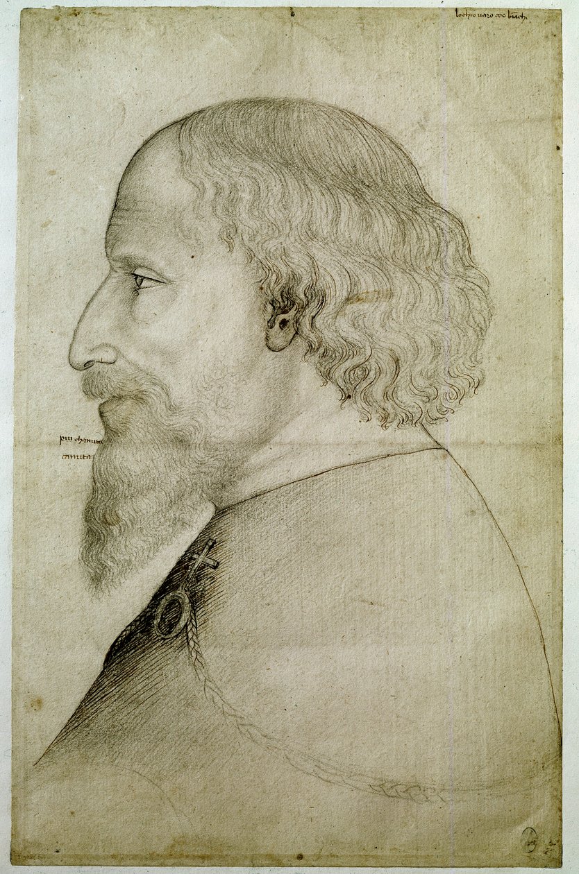 Imperador Sigismond do Luxemburgo (1368-1437), visto em busto, de perfil à esquerda. Desenho de Antonio di Puccio Pisano dit Pisanello (antes de 1395-1455). Pedra preta. Dim: 41,1x55,9 cm. de Antonio Pisanello
