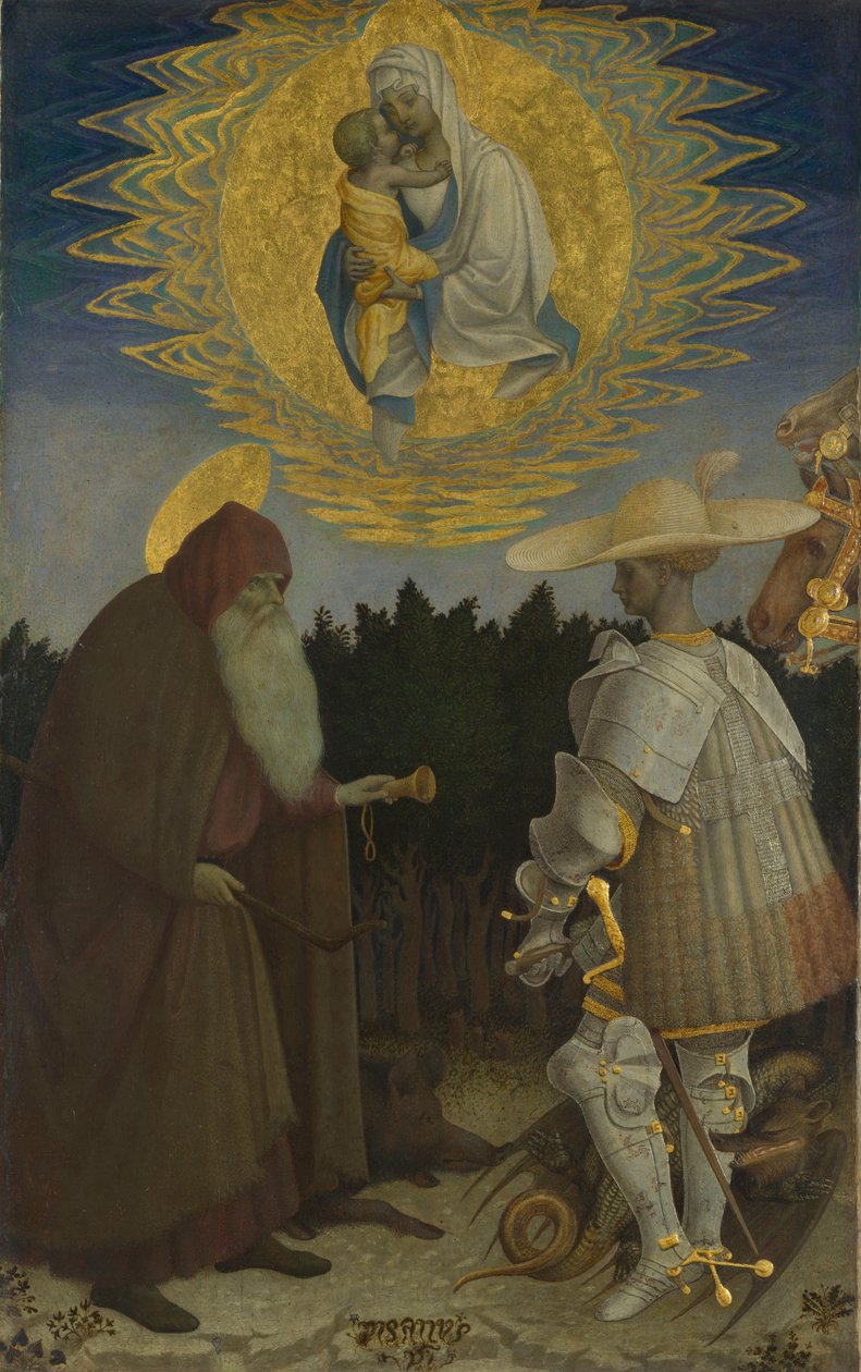 A Virgem e o Menino com os Santos Anthony Abbot e George, c. 1440 de Antonio Pisanello