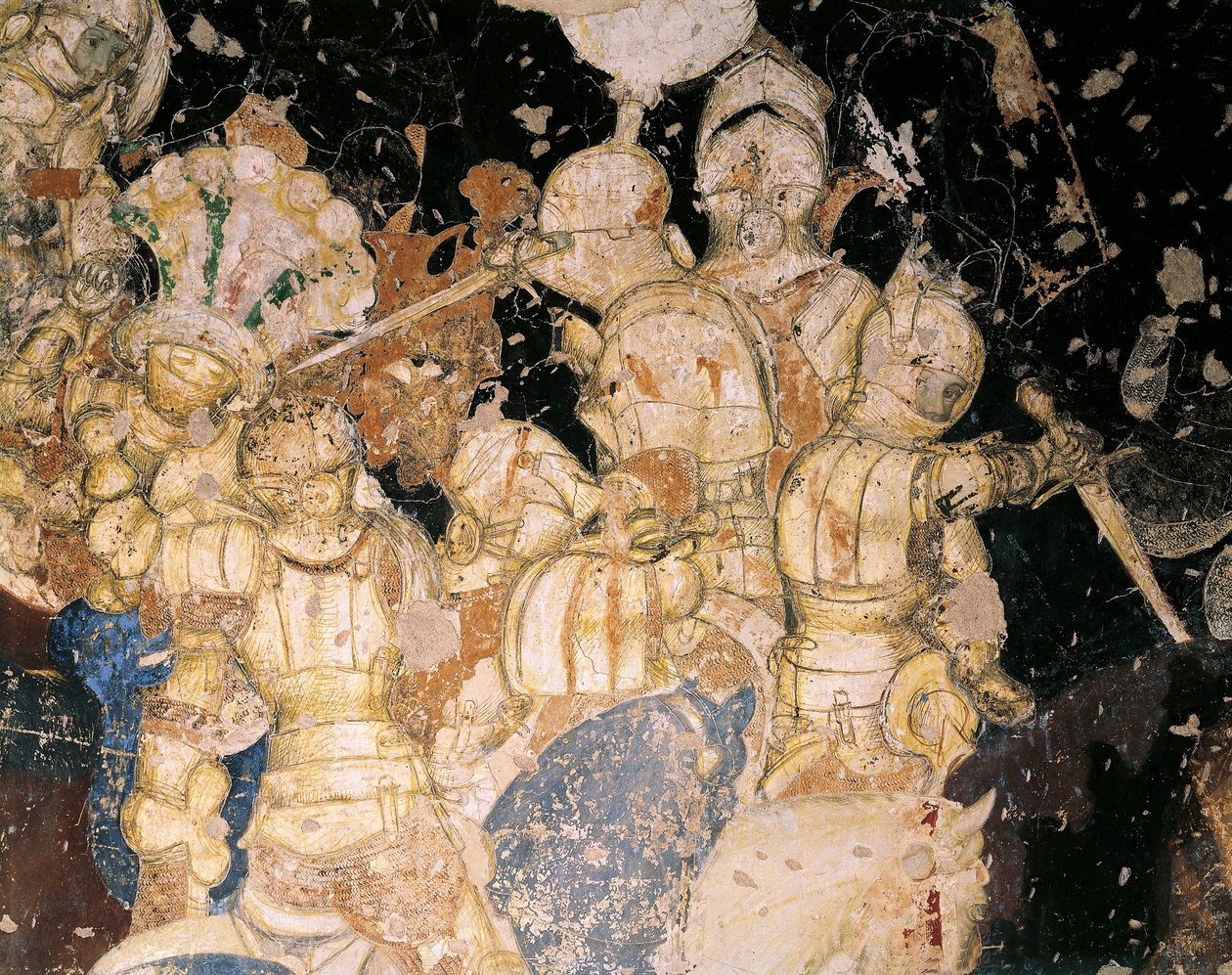 Tournament-Battle of Louvezerp, de Antonio Pisano conhecido como Pisanello (pré-1395-ca 1455), afresco. Detalhe. Palazzo Ducale, Mântua. de Antonio Pisanello