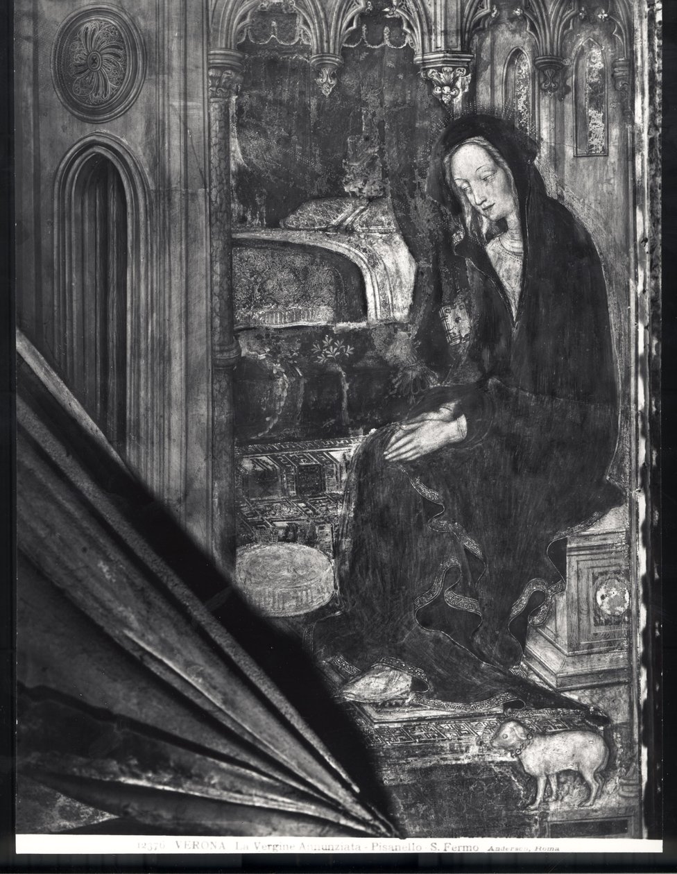 Virgem Maria, detalhe da Anunciação de Antonio Pisanello