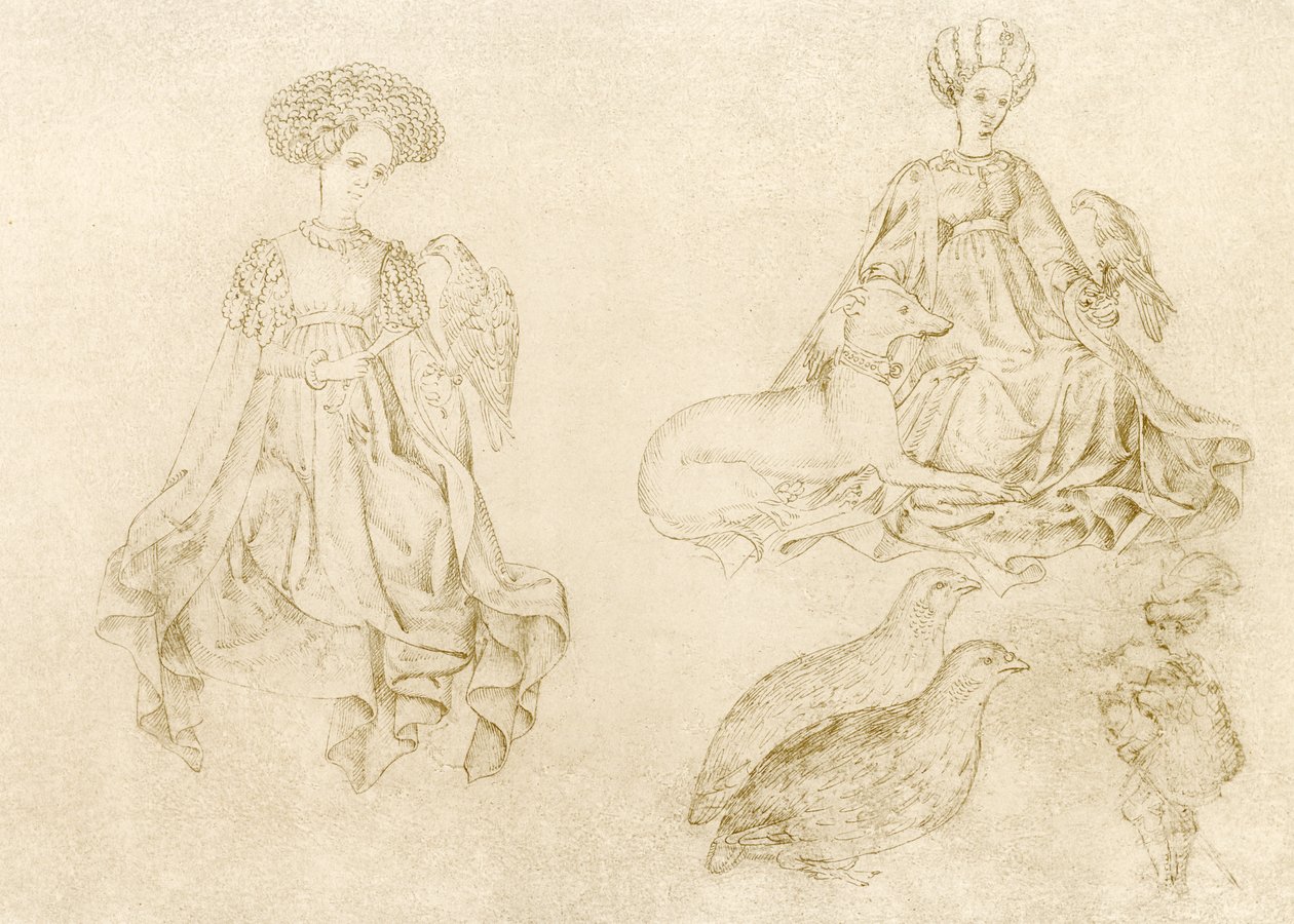 Mulheres, com, falcão, e, greyhound de Antonio Pisanello