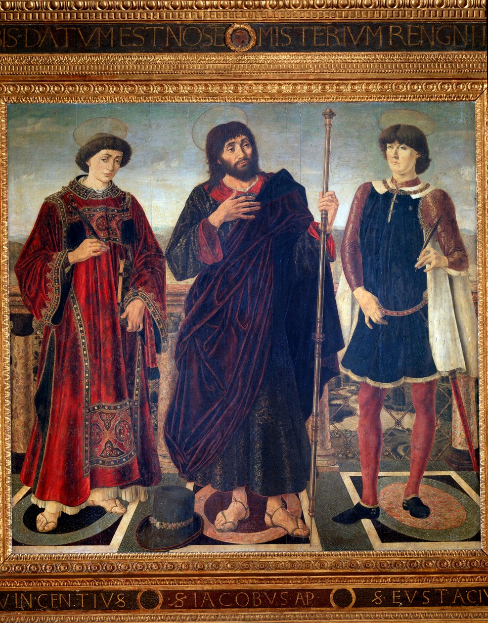 Altarpiece of St Vincent, St James and St Eustatius - óleo sobre painel de Antonio Pollaiuolo
