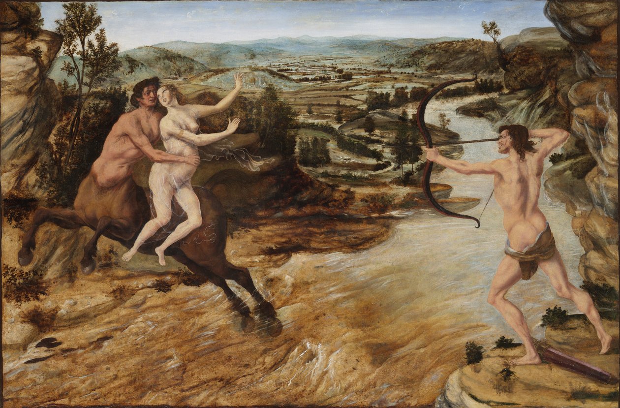 Hércules e Deianira, c.1475-80 (óleo no painel transferido para a tela) de Antonio Pollaiuolo