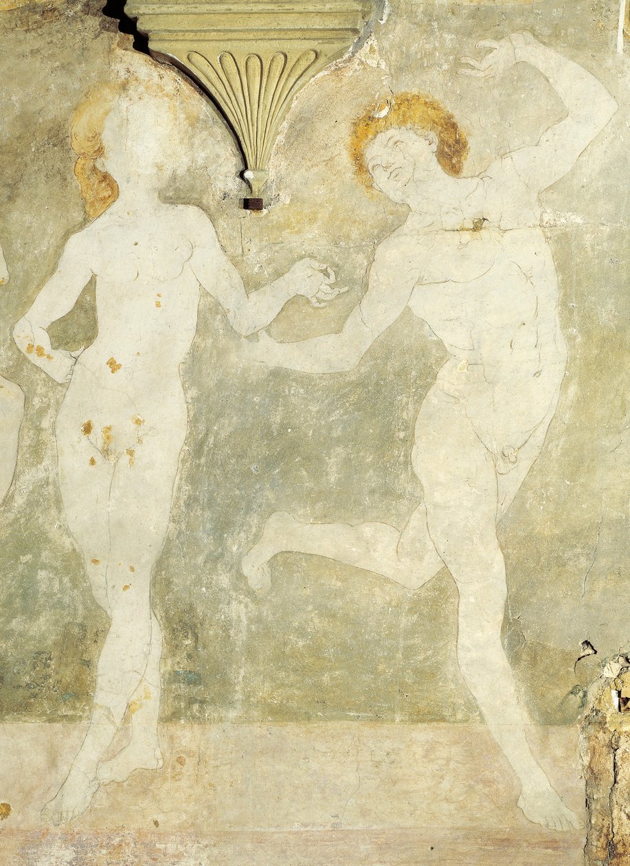 Dança nua de Antonio del Pollaiuolo ou Antonio Benci (cerca de 1431-1498), fresco, detalhe, Villa La Gallina, Arcetri, Florença de Antonio Pollaiuolo