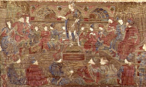 São João Batista repreendendo Herodes, tapeçaria retratando cenas da vida do santo (têxtil) de Antonio Pollaiuolo
