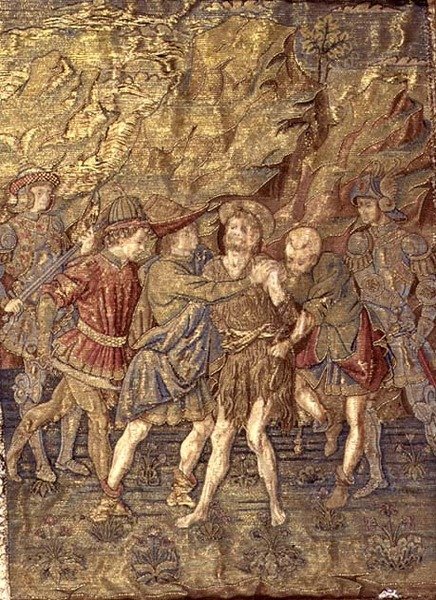 A Prisão de São João Batista, tapeçaria retratando cenas da vida do santo (têxtil) de Antonio Pollaiuolo