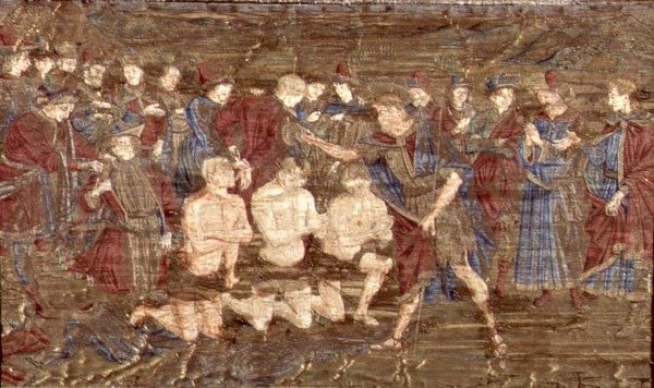 O Batismo dos Neófitos, tapeçaria retratando cenas da vida de São João Batista (têxtil) de Antonio Pollaiuolo