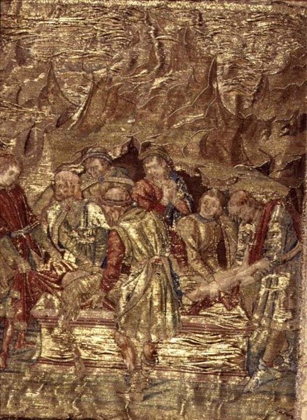 O Enterro de São João Batista, tapeçaria retratando cenas da vida do santo (têxtil) de Antonio Pollaiuolo