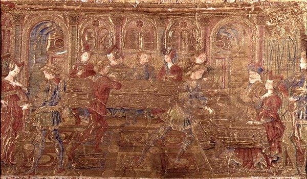 A Convicção de Herodes, tapeçaria retratando cenas da vida do santo (têxtil) de Antonio Pollaiuolo