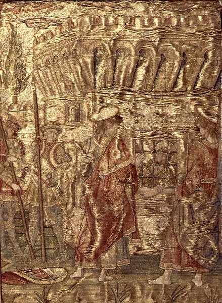 Os Discípulos Visitando São João Batista na Prisão, tapeçaria retratando cenas da vida do santo (têxtil) de Antonio Pollaiuolo