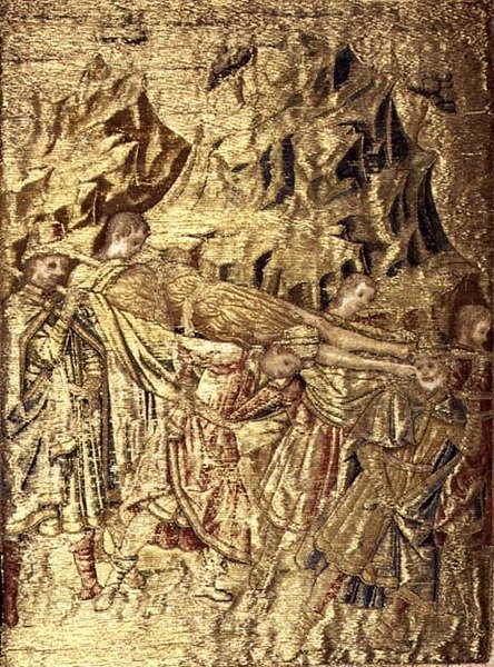 O Transporte do Corpo de São João Batista, tapeçaria retratando cenas da vida do santo (têxtil) de Antonio Pollaiuolo