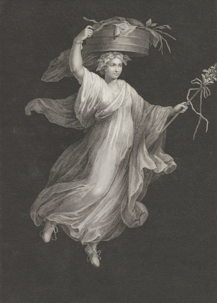 Uma bacante carregando um grande cesto na cabeça e segurando um cajado na l..., c. 1795-ca. 1820. de Antonio Ricciani
