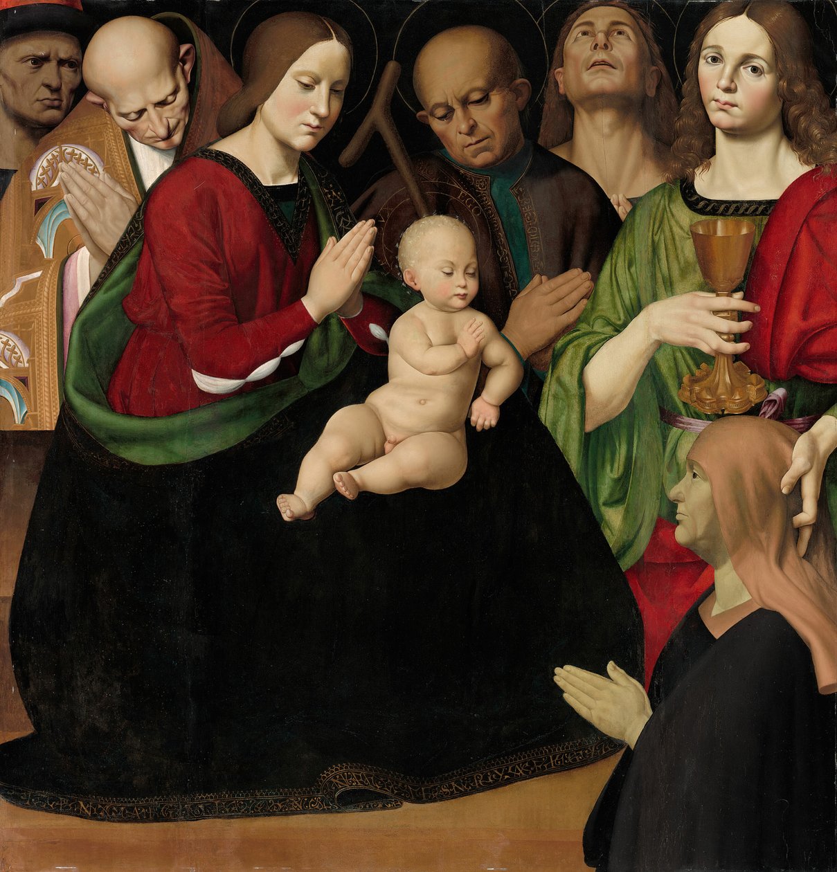 A Sagrada Família com quatro santos e uma doadora, c. 1510. de Antonio Rimpacta