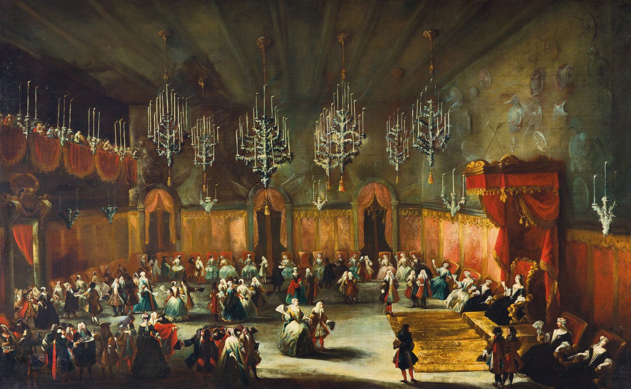 Baile em homenagem a Anna Maria Luisa de Médici, Eletress do Palatinado, ca. 1718-1719. de Antonio Stom