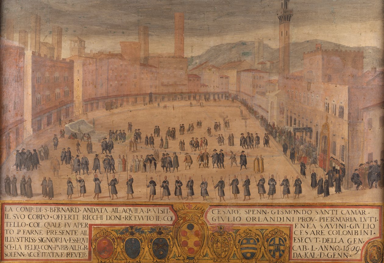 O regresso da Companhia de São Bernardino de Áquila na Piazza del Campo Siena de Antonio Taddeo di Gregori