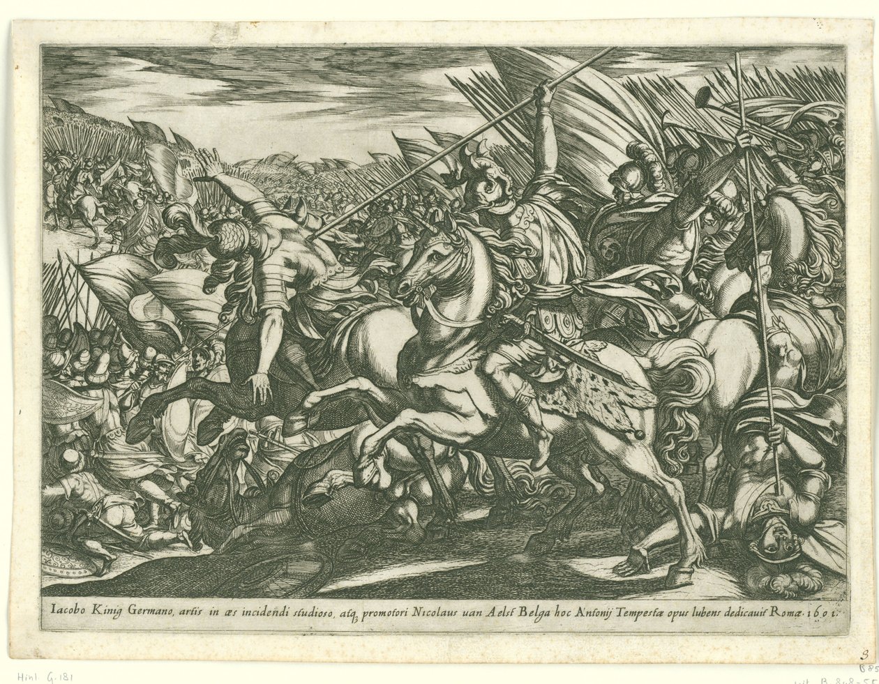 Ataque de cavalaria com dois homens trespassados por lanças
Cenas de batalha (série 3) (título da série) de Antonio Tempesta