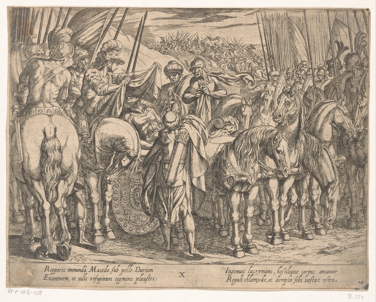 Alexandre o Grande encontra o corpo de Dario Os feitos de Alexandre, o Grande (título da série) Alexandri magni praecipvae res gestae (título da série) de Antonio Tempesta
