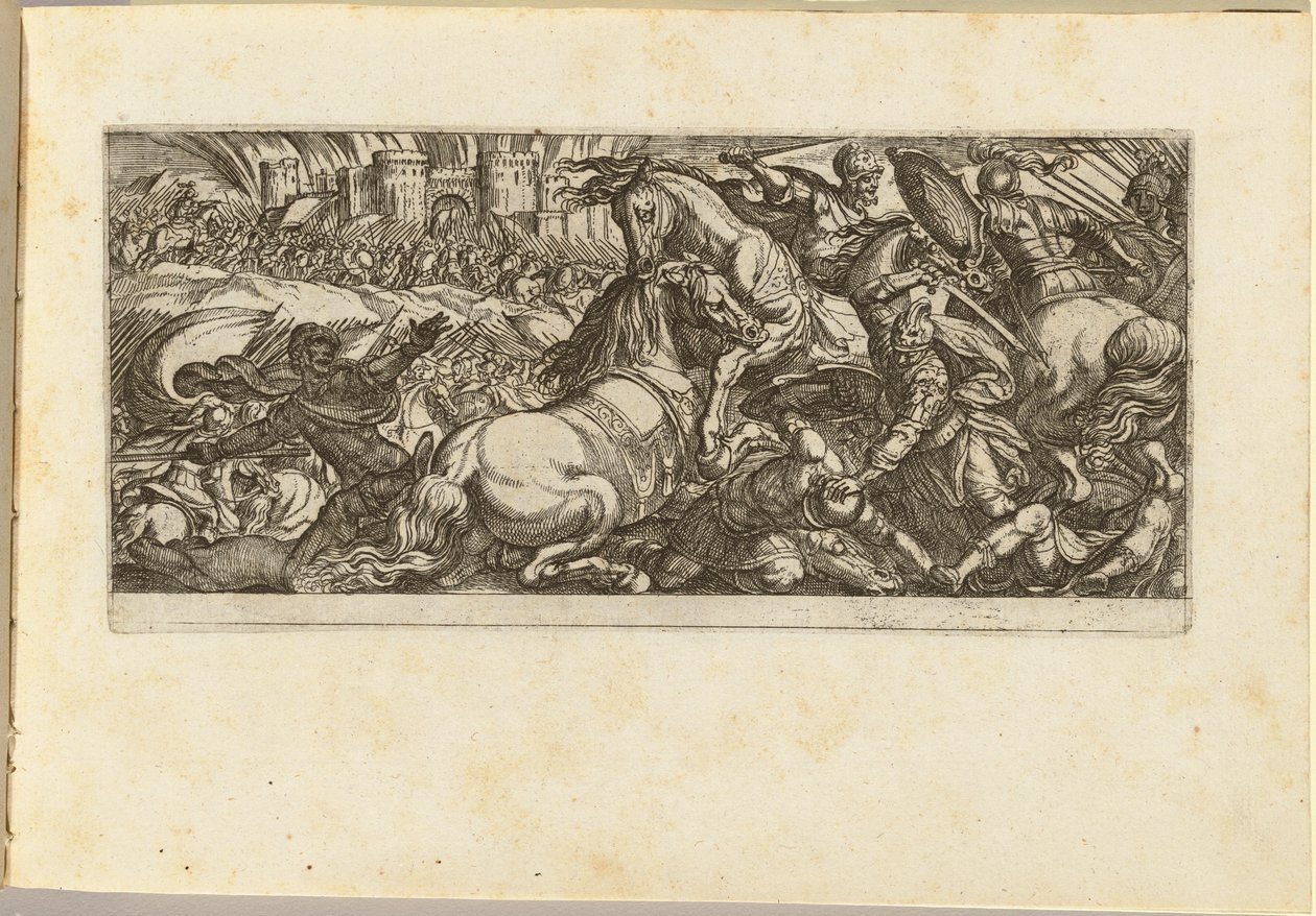 Cena de batalha com dois cavalos atacando um ao outro de Antonio Tempesta