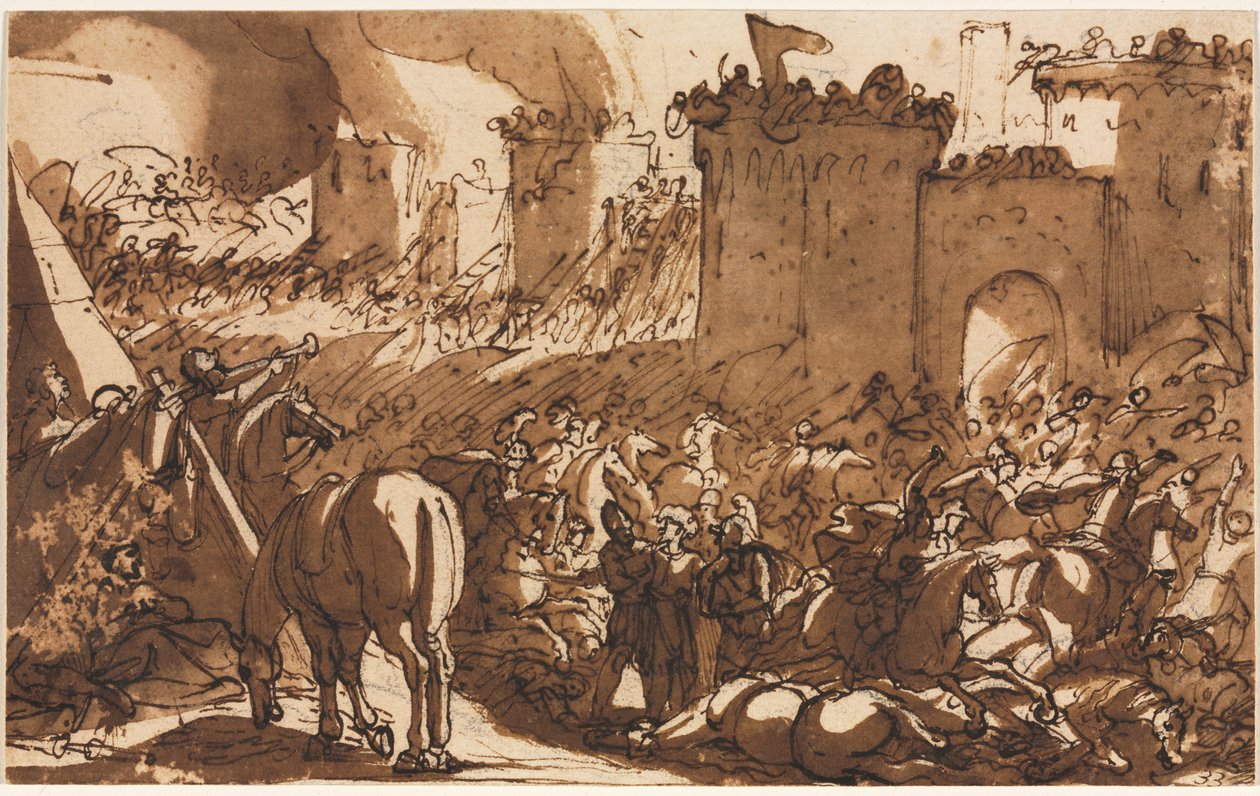 Cena de batalha com um forte, primeiro terceiro século XVII. de Antonio Tempesta
