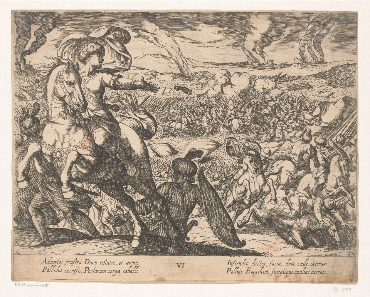 Darius foge do campo de batalha Os feitos de Alexandre, o Grande (título da série) Alexandri magni praecipvae res gestae (título da série) de Antonio Tempesta
