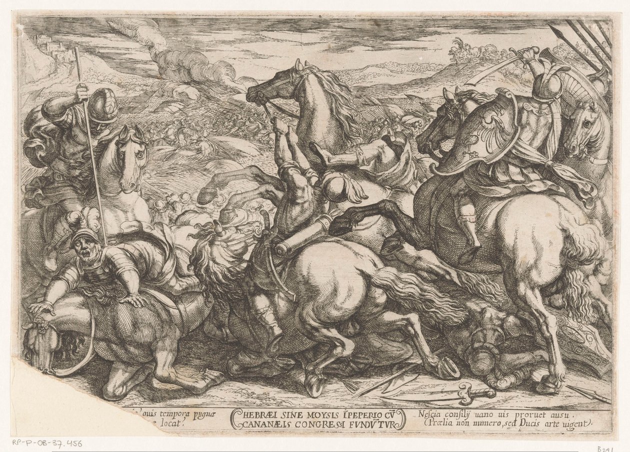 Israelitas derrotados pelos cananeus por desobedecerem a Moisés
Hebrael sine Moysis iperio cv cananaels congressi fundutur (título sobre o objecto)
Cenas de batalha do Antigo Testamento (título da série) de Antonio Tempesta
