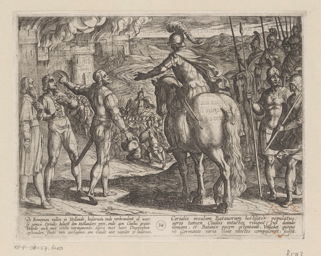 Os romanos queimam o campo holandês As Guerras Batavas contra os Romanos (título da série) Batavorum cum Romanis Bellum (título da série) de Antonio Tempesta