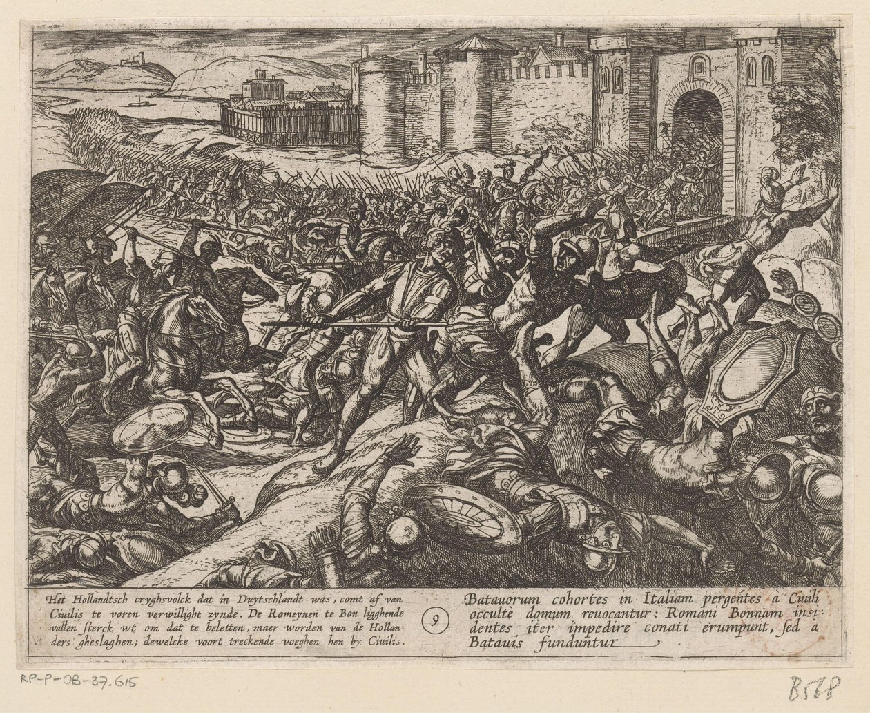 Os romanos são derrotados pelas tropas holandesas em Bonn As Guerras Batavas contra os Romanos (título da série) Batavorum cum Romanis Bellum (título da série) de Antonio Tempesta