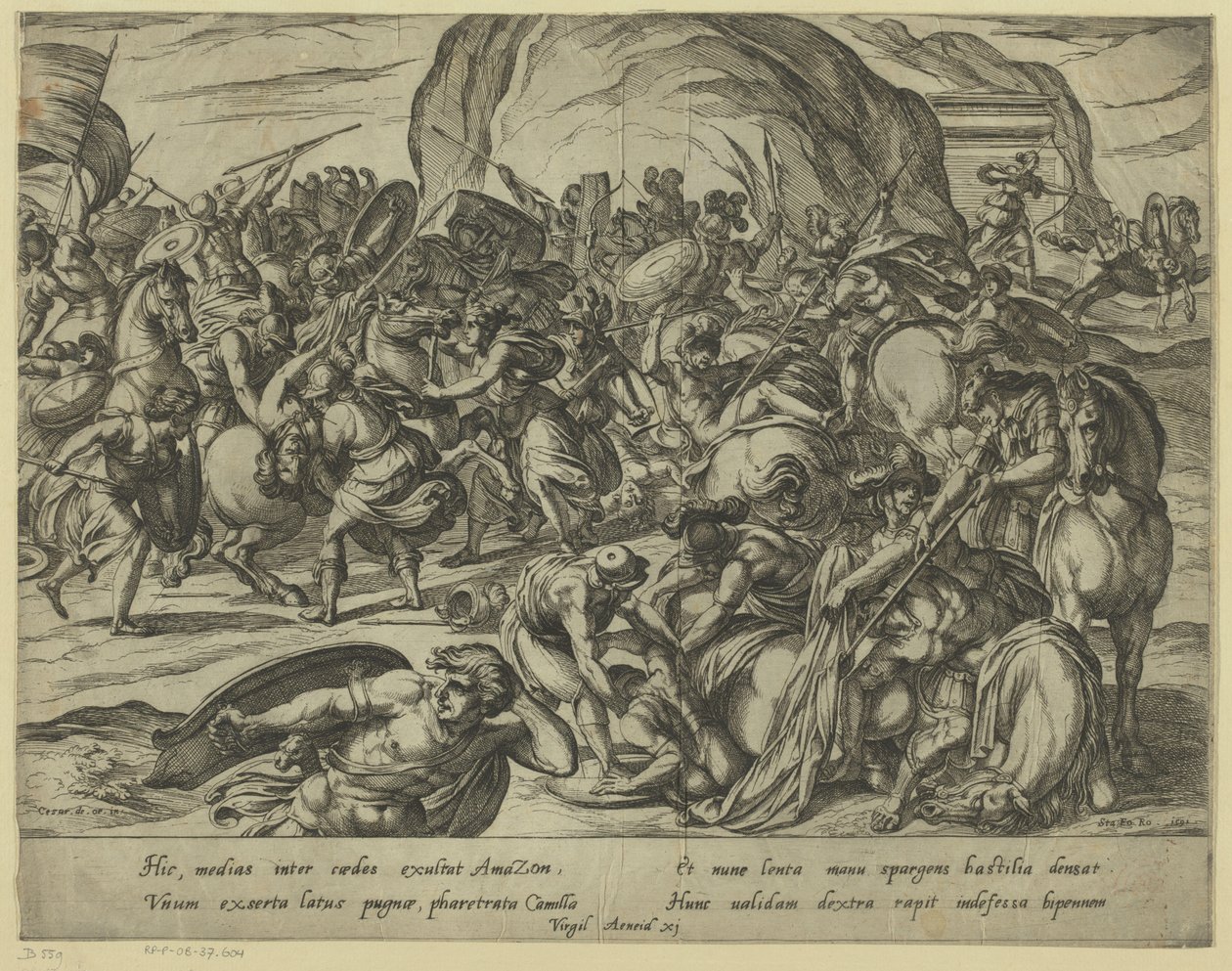 A morte de Camilo na batalha entre gregos e romanos de Antonio Tempesta