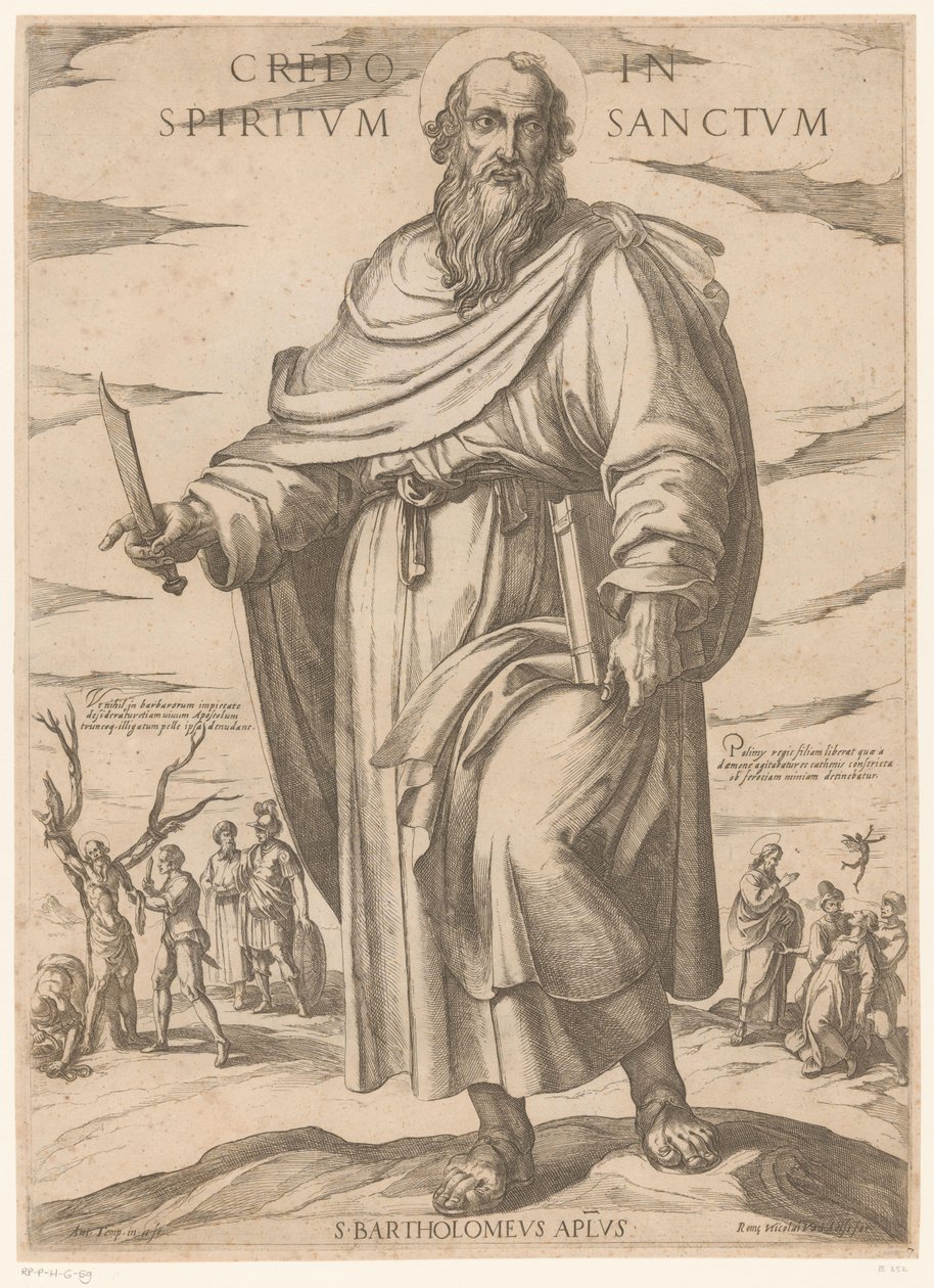 Santo: Bartolomeu
Credo in spiritum sanctum (título sobre o objecto)
Cristo, Maria e os Apóstolos (título da série) de Antonio Tempesta