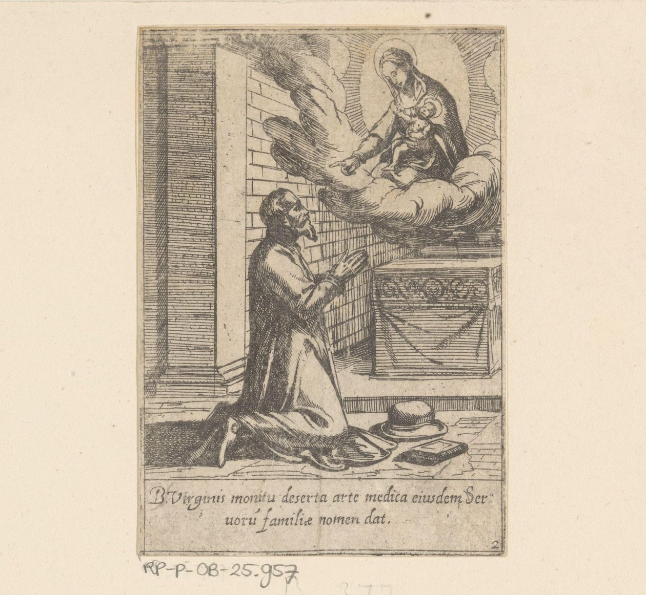 De heilige Philippus plaast zich onder de hoede van Maagd Maria Het Leven van Philippus Benitius (título da série) Vida de B. Philippi Benicius Florent. ordem Servo de B. Mary the Virgin (título da série) de Antonio Tempesta