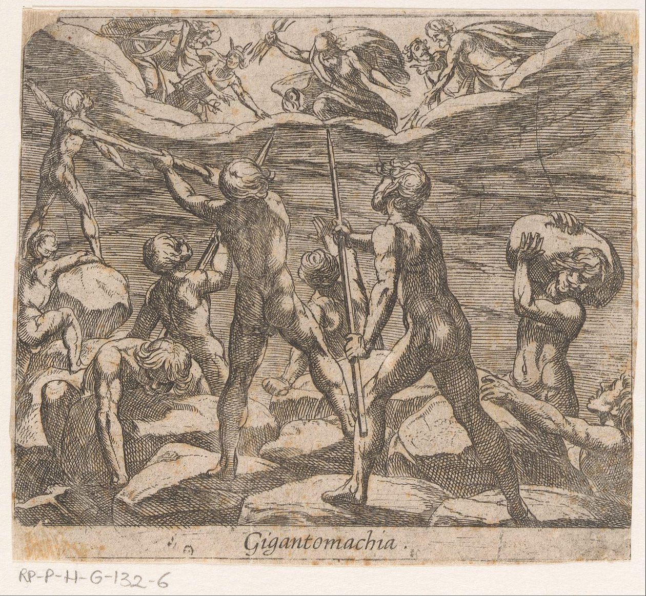 Os gigantes tentam atacar o Olimpo
Gigantomachia (título sobre o objecto)
Metamorfoseon sive transformationum (título da série)
Metamorfoses de Ovid (título da série) de Antonio Tempesta