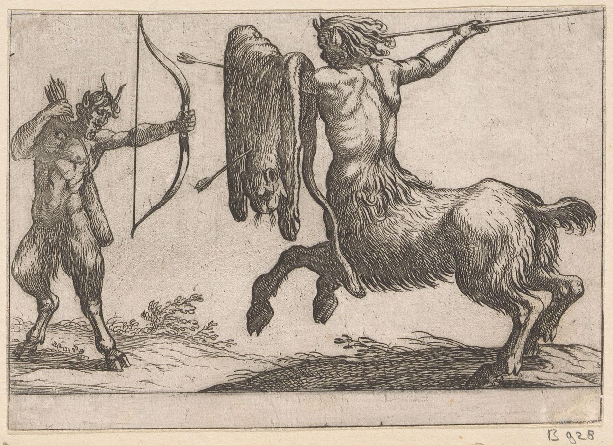 Um centauro atacando um sátiro Animais de luta (título da série) de Antonio Tempesta