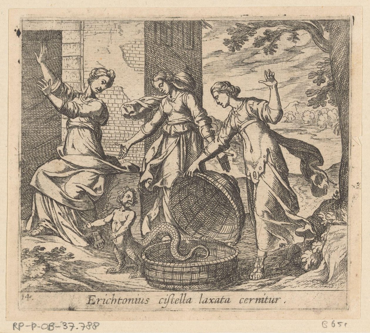 Erichthonius soltou do seu cesto
Erichtonius cistella laxata cernitur (título sobre o objecto)
Metamorfoseon sive transformationum (título da série)
Metamorfoses de Ovid (título da série) de Antonio Tempesta