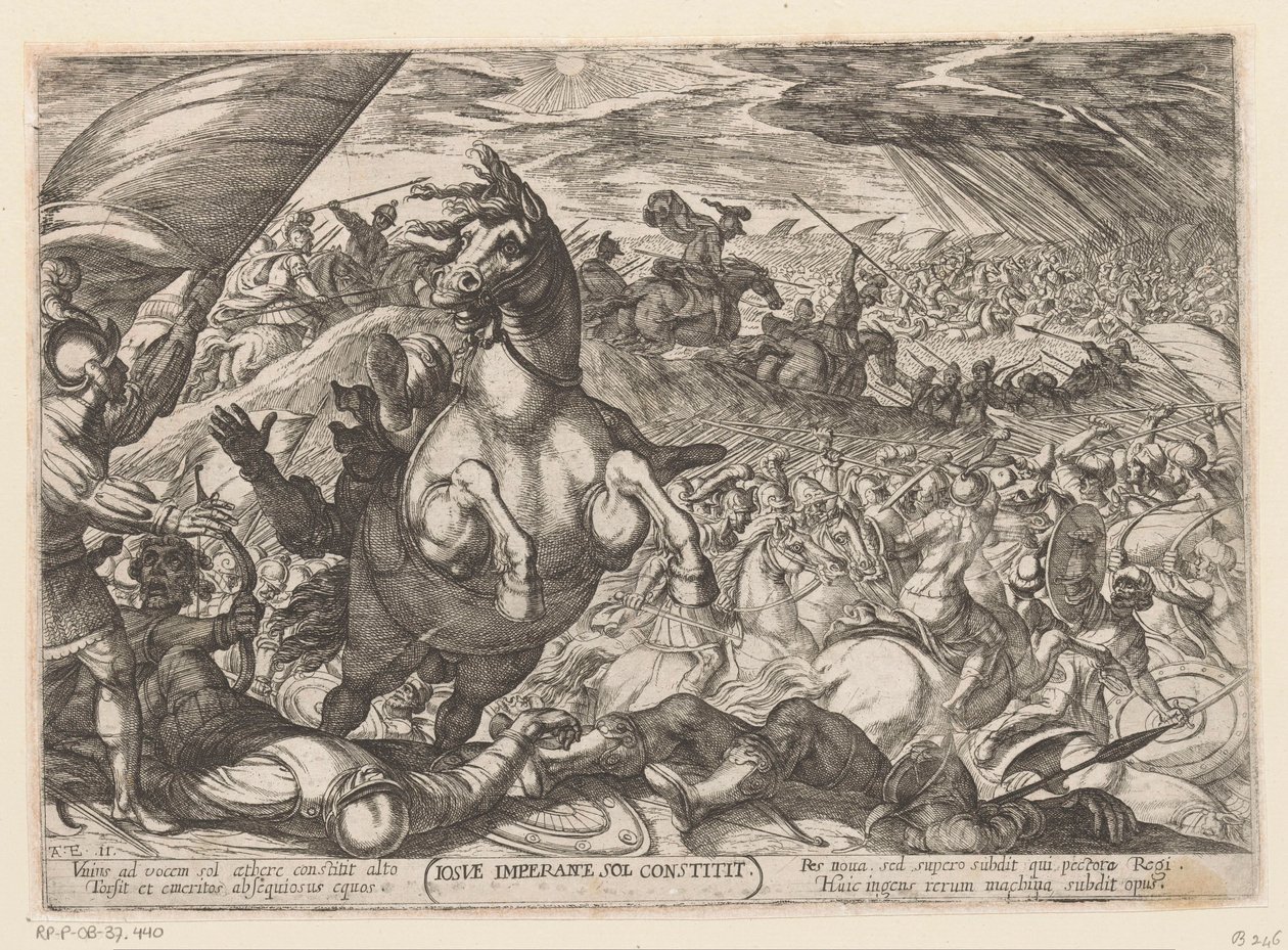 Joshua ordena que o sol fique parado
Iosue imperante sol constitit (título sobre o objecto)
Cenas de batalha do Antigo Testamento (título da série) de Antonio Tempesta