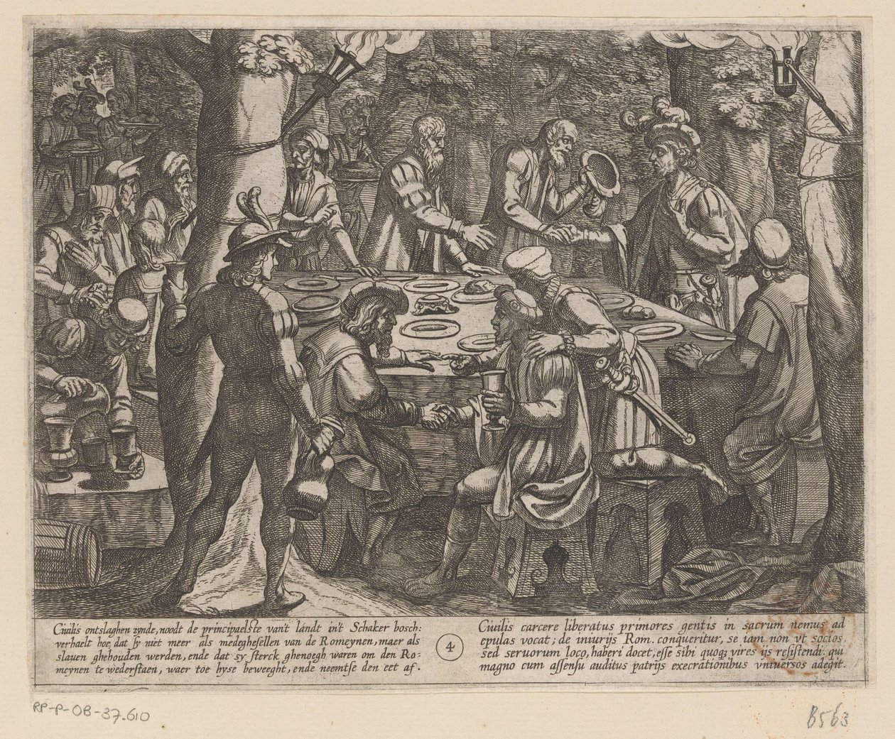 Julius Civilis diz aos idosos holandeses que são tratados como escravos pelos romanos As Guerras Batavas contra os Romanos (título da série) Batavorum cum Romanis Bellum (título da série) de Antonio Tempesta