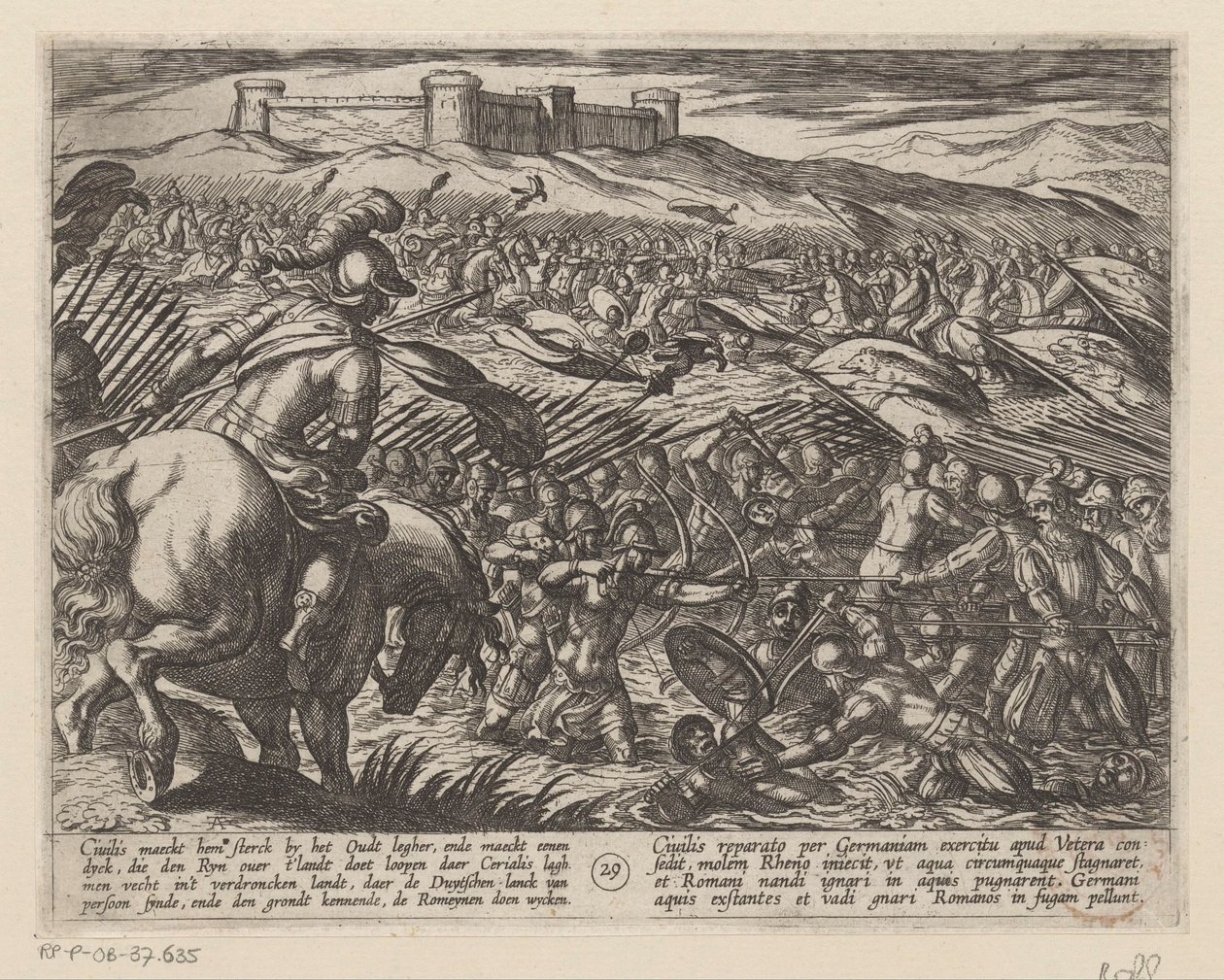 Julius Civilis inunda o país com diques As Guerras Batavas contra os Romanos (título da série) Batavorum cum Romanis Bellum (título da série) de Antonio Tempesta