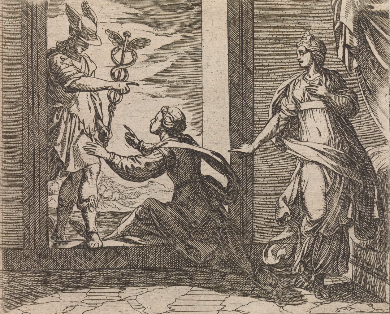 Mercury Turning Aglauros to Stone Aglauros a Mercurio in lapidem transfor..., Publicado após 1606. de Antonio Tempesta