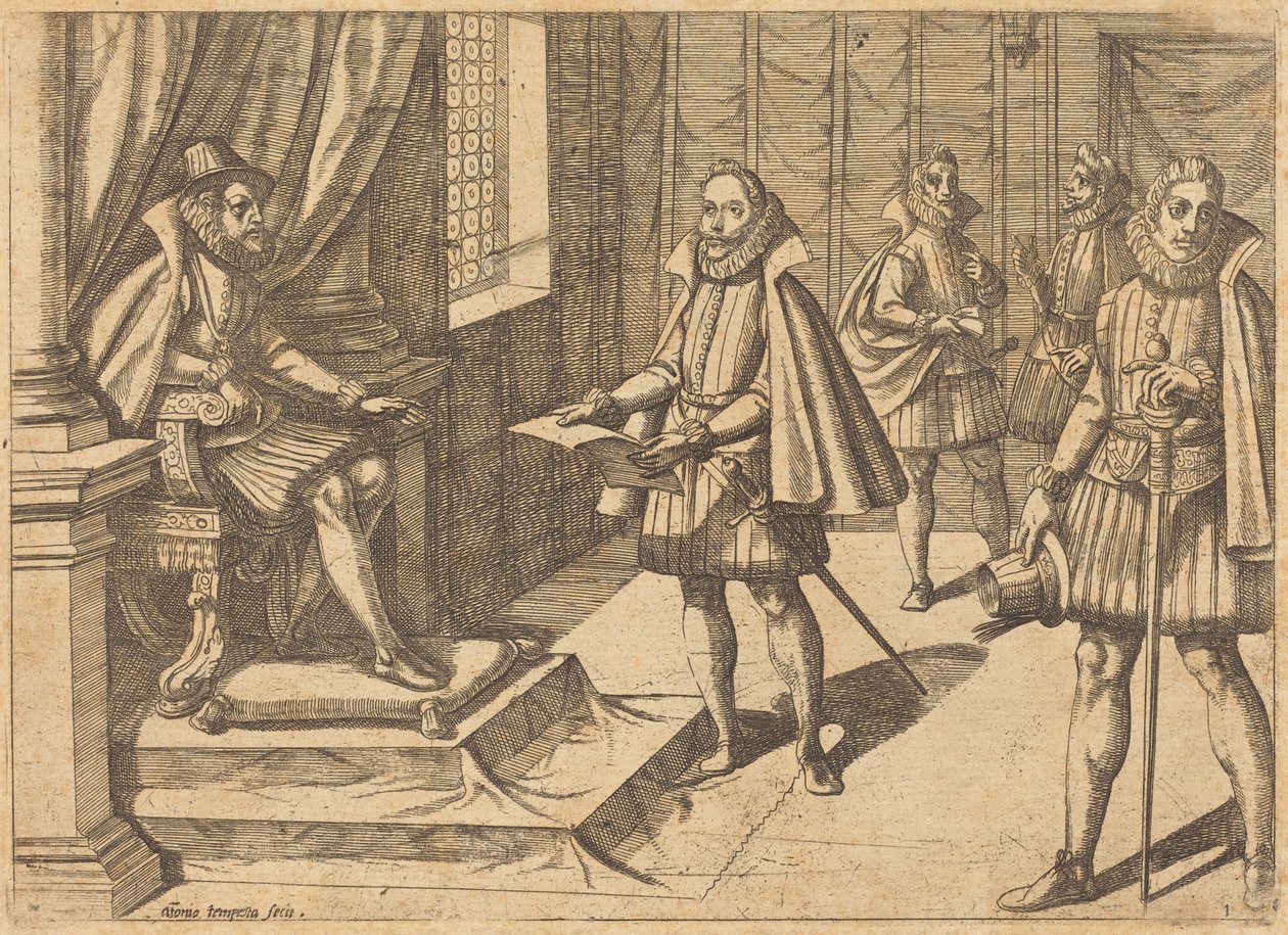 Filipe II de Espanha no seu trono de Antonio Tempesta