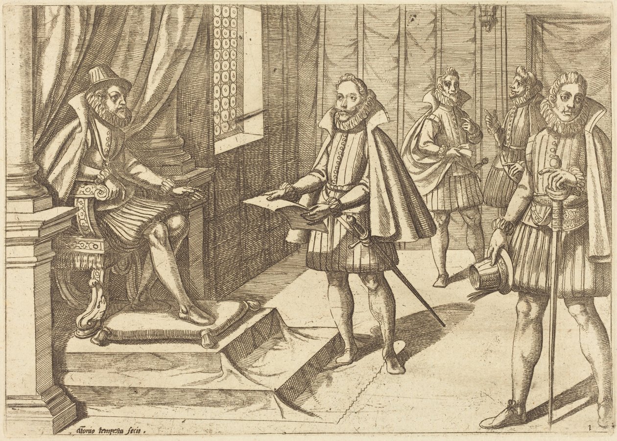 Filipe II de Espanha no seu trono de Antonio Tempesta