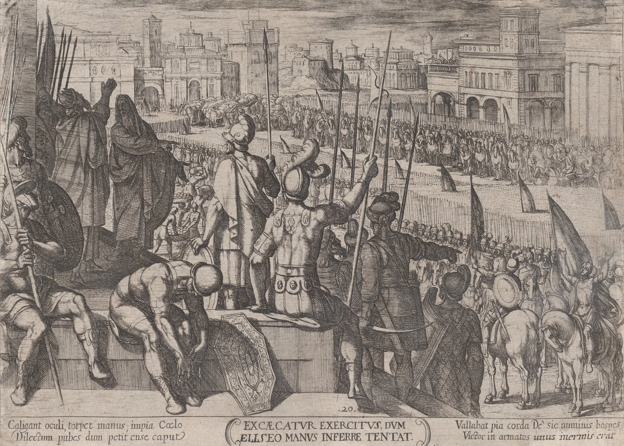 Gravura 20: Eliseu levando o exército sírio cego ao rei de Israel, de..., c. 1590-ca. 1610. de Antonio Tempesta