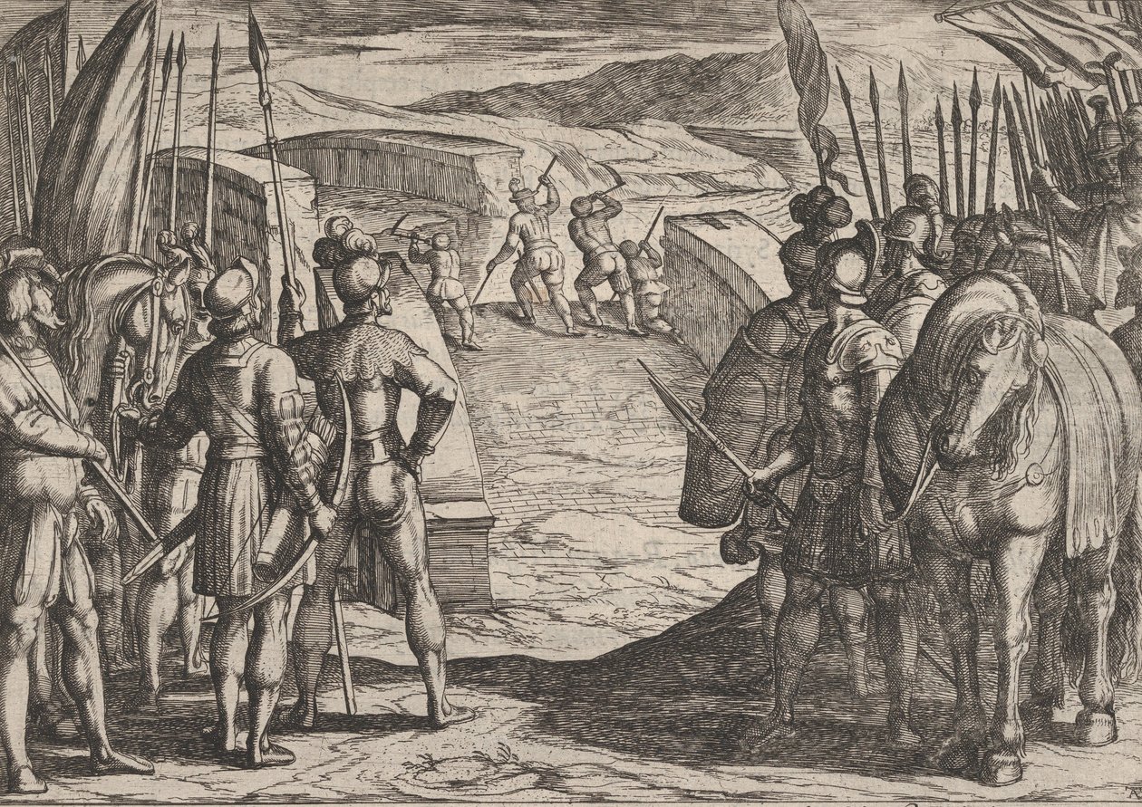 Gravura 35: Os Batavos Ficam Com Medo e Começam Conversas de Paz, de A Guerra dos Romanos Ag..., 1611. de Antonio Tempesta
