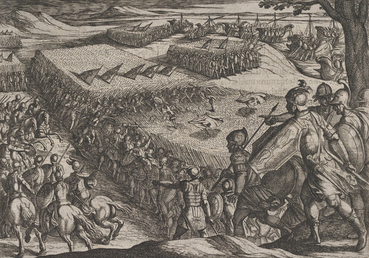 Gravura 6: Romanos Derrotados Perto do Reno, de A Guerra dos Romanos Contra os Batavos..., 1611. de Antonio Tempesta