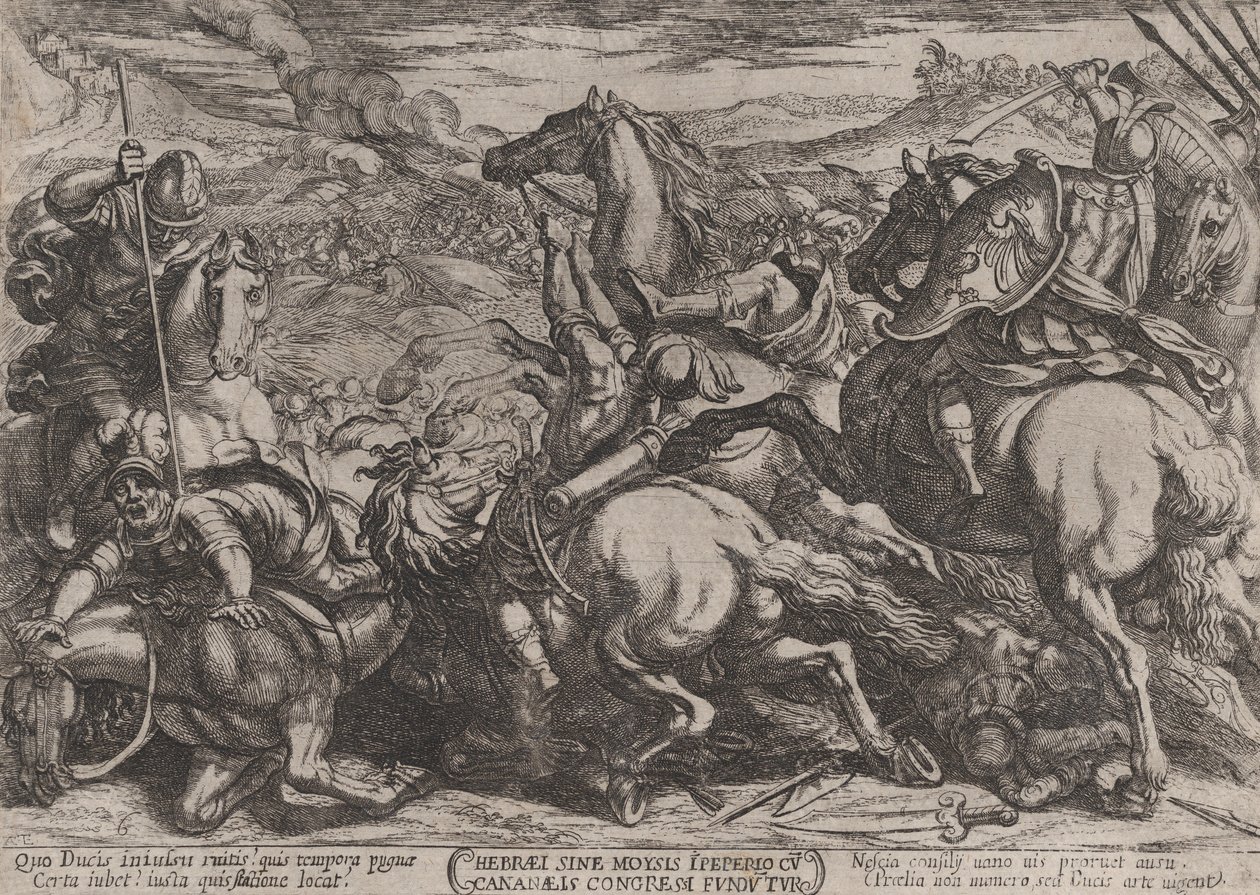 Gravura 6: Os israelitas derrotados pelos cananeus por terem desobedecido a Moisés..., c. 1590-ca. 1610. de Antonio Tempesta