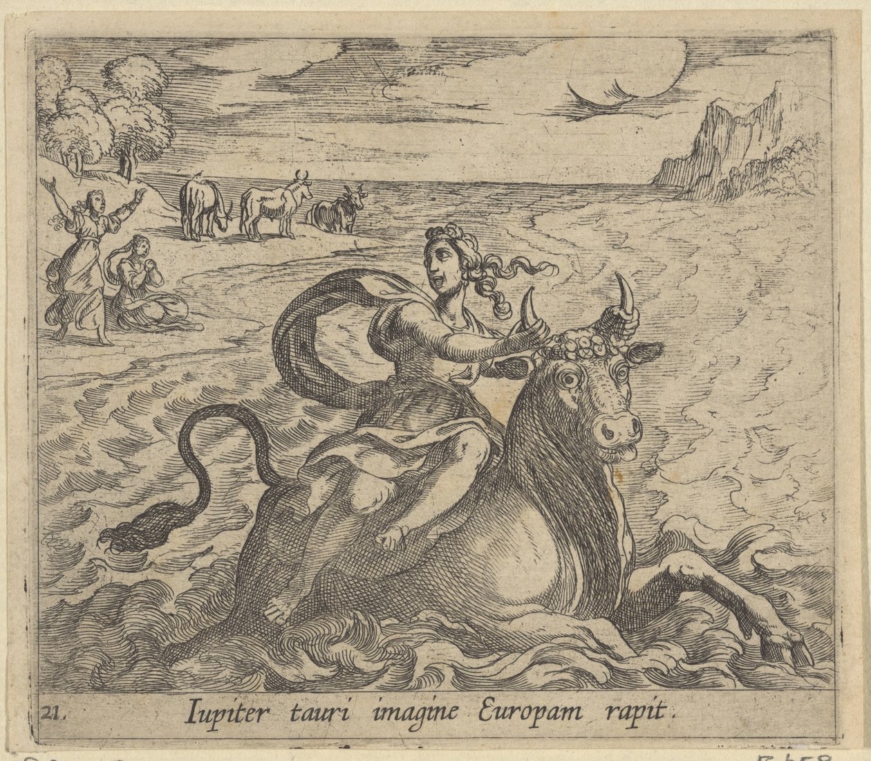 Roof van Europa
Iupiter tauri imagine Europam rapit (título sobre o objecto)
Metamorfoseon sive transformationum (título da série)
Metamorfosen van Ovidius (título da série) de Antonio Tempesta