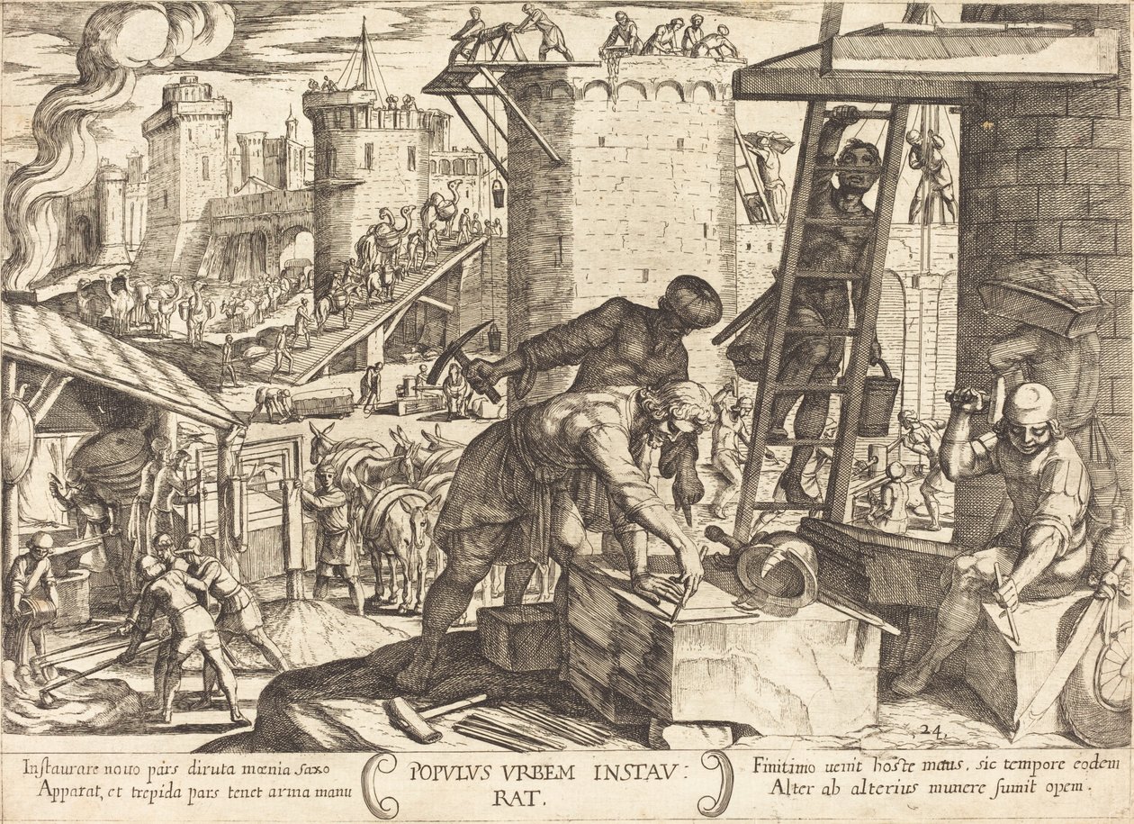 Os israelitas reconstruindo os muros de Jerusalém de Antonio Tempesta