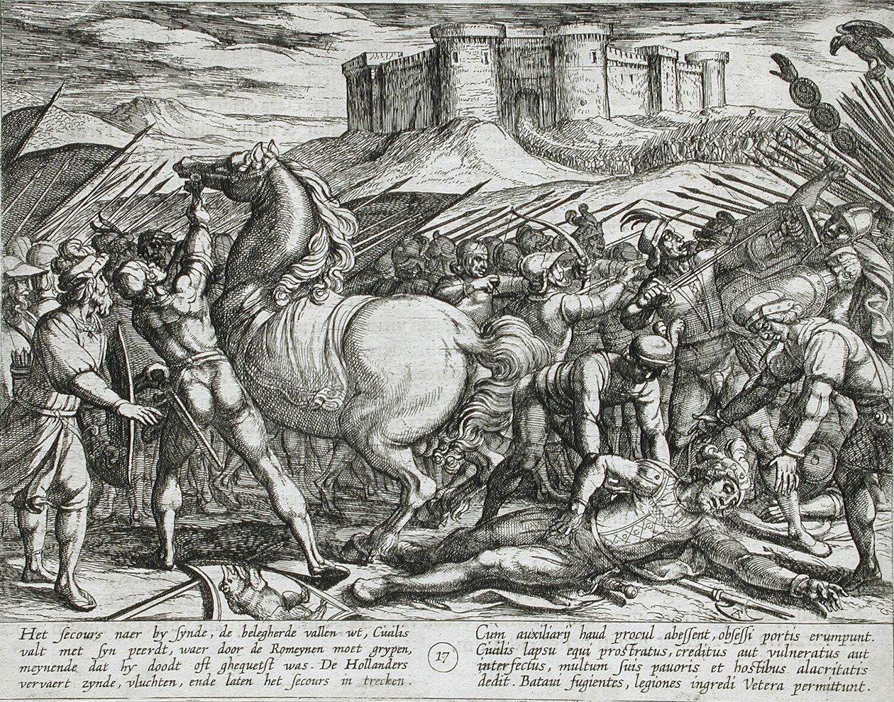 Os Romanos enganados pelo cavalo de Civilis, pensando que ele estava morto ou ferido de Antonio Tempesta